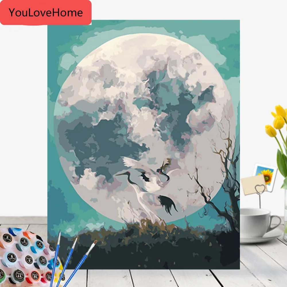 Paint By Numbers Moon Scenery Drawing On Canvas Handpainted Art Gift
