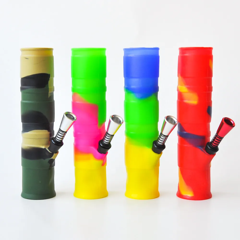 Portable Silicone Bong unbreaken water bongs glass pipe Smoking Oil Concentrate Metal Plastic Pipe free shipping