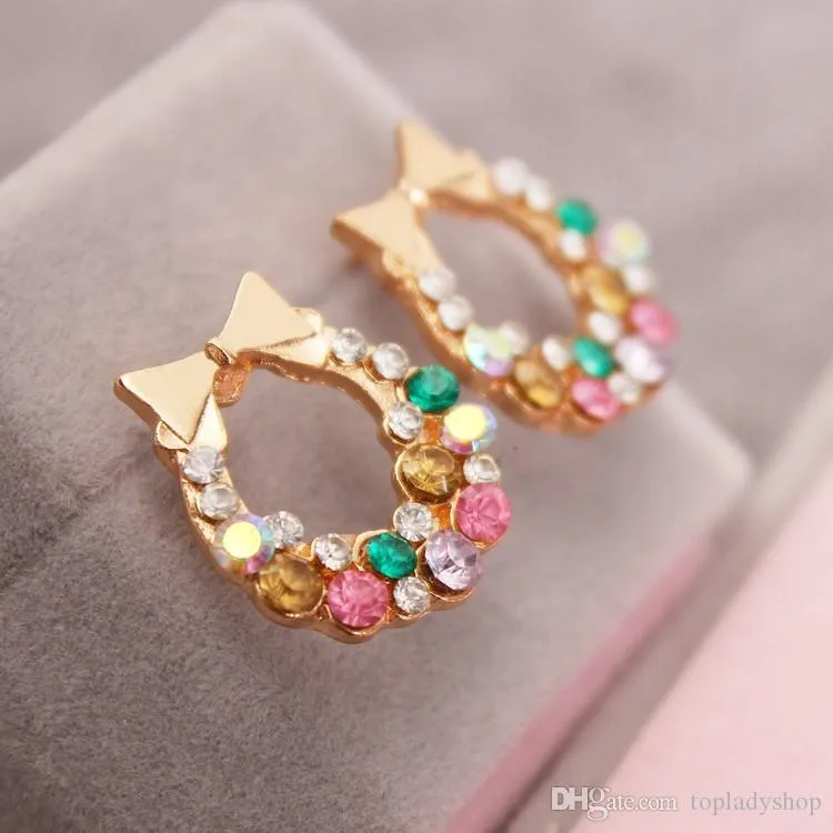 Clotful Crytstal Rhinestone Bow arring stud stud stud stupers bow-bow-knosale wholesale