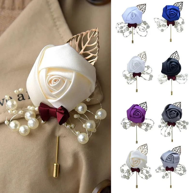 Brud Brudgum Brosch Bröllop Konstgjord blomma Löv Koreansk stil Tyg Smycken Brosch Corsage Bröllopsceremoni Pin Boutonniere