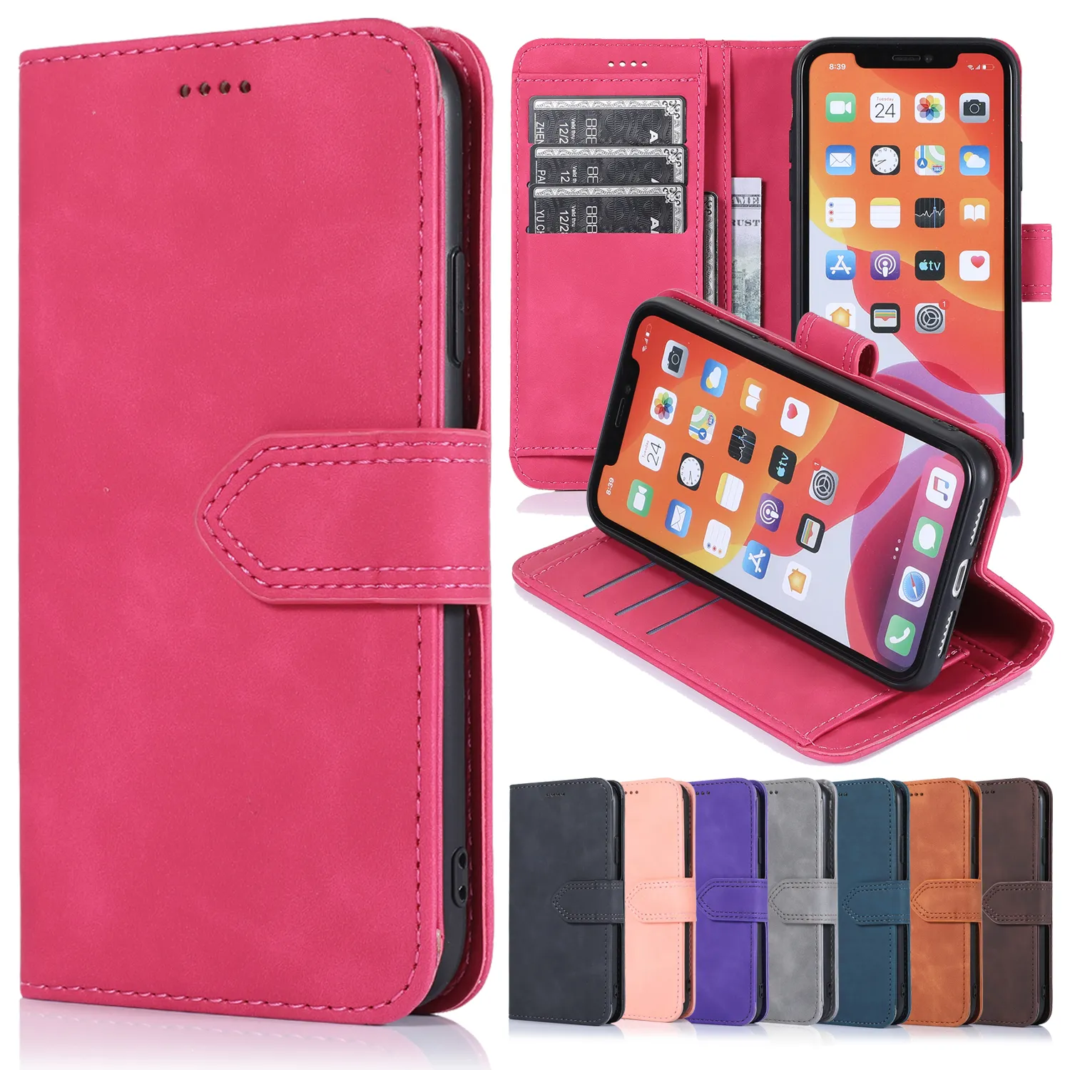 Multi Card Slots Wallet Case dla iPhone 11 Pro X XR XS Max 6 7 8 Plus Samsung Galaxy Note 10