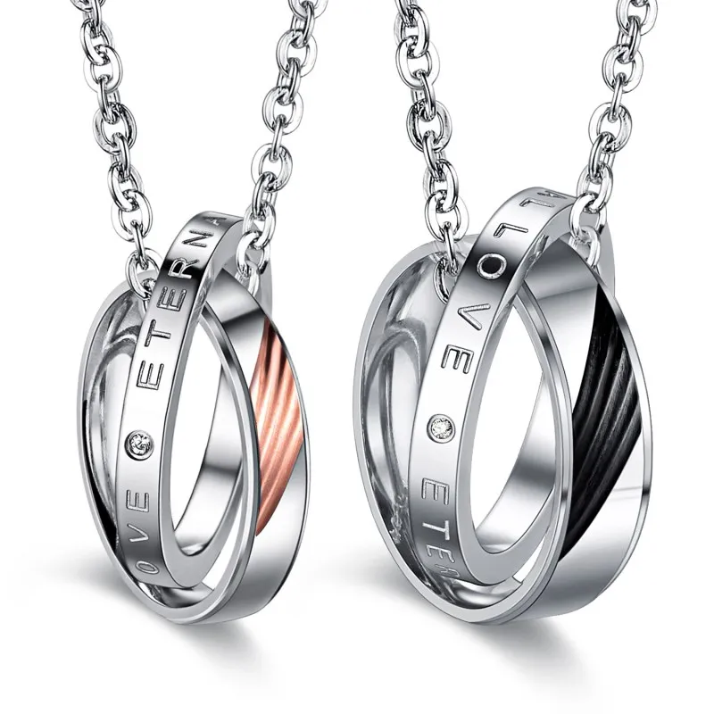 Matching Couple Pendant Necklace Set Romantic Double Rings
