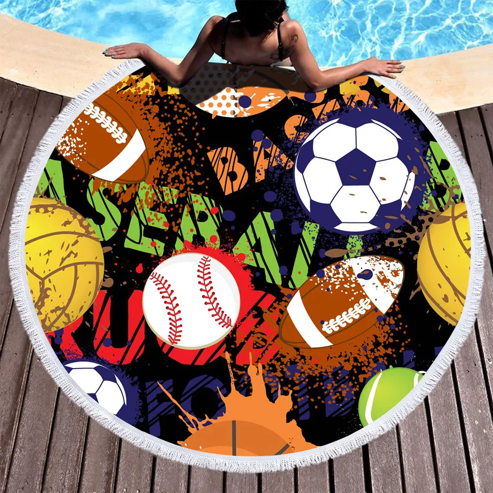 Круглый подсолнечник пляжное полотенце бейсбол футбол одеяло письмо напечатано кисточка полотенца летом ванна полотенце Йога коврик на открытом воздухе GGA1989
