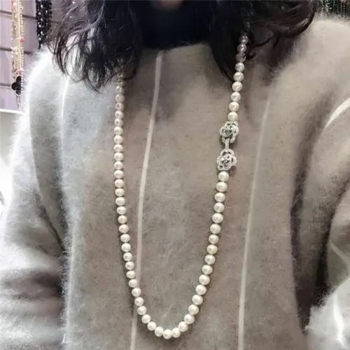 Hand knotted natural 8-9mm white freshwater pearl necklace sweater chain long 80cm fashion jewelry