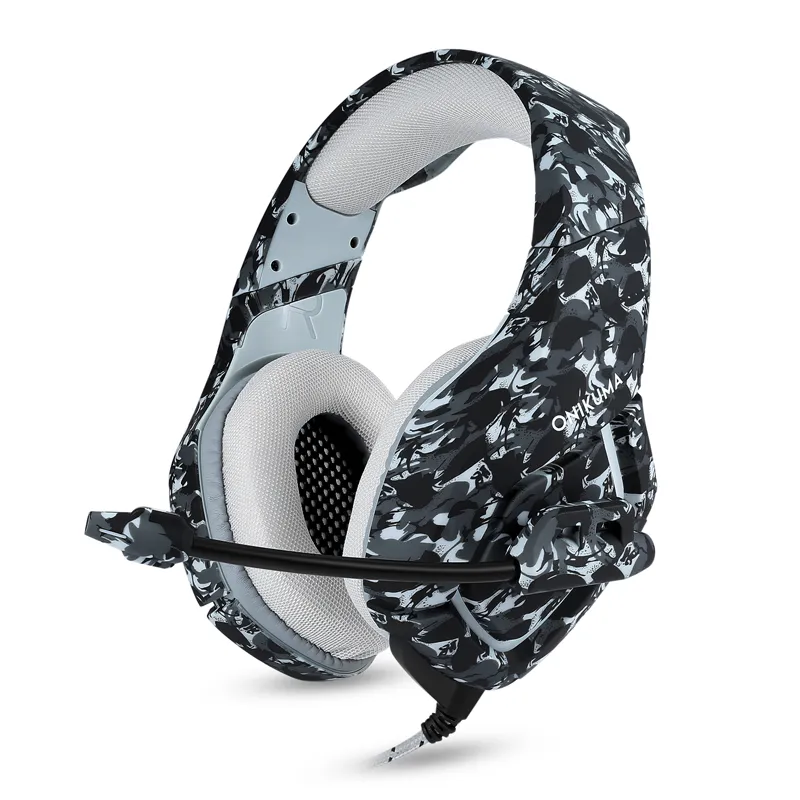 Onikuma K1 Camo PC Gaming Headset pour PS4 XBOX One, Casque stéréo USB LED 3,5 mm avec microphone omnidirectionnel, Contrôle du volume pour Comp