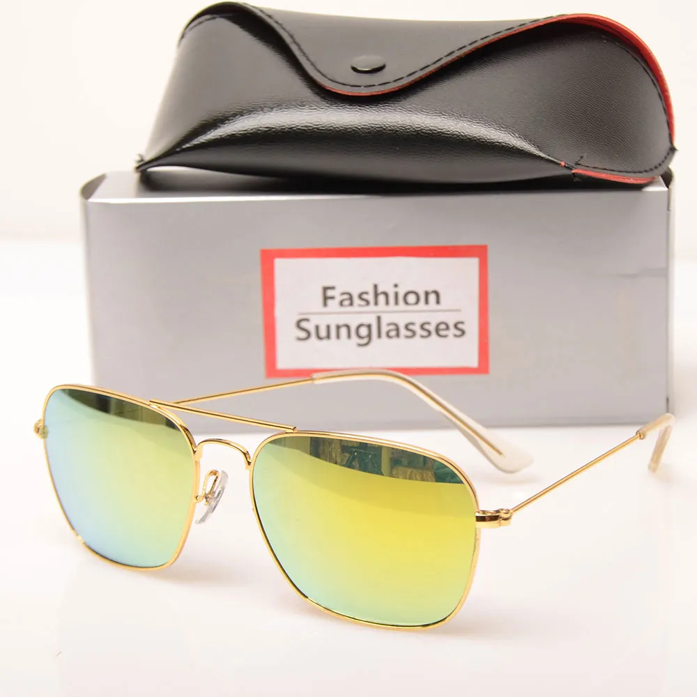 New mens sunglasses glass lens Brand Designer sun glasses Color lens Mirror sunglasses womens glasses ray design sun glasses with case