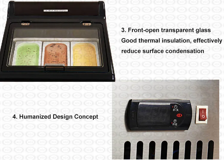 3 Pans Tabletop Gelato Display Ice Cream Electric Countertop Display