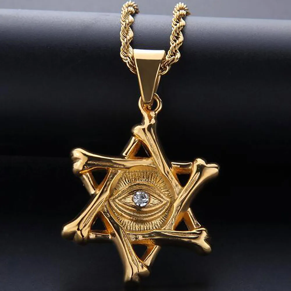 18K Gold Plated Diamond Star of David Pendant Necklace Micro Pave Cubic Zirconia Diamonds with 24inch Rope chain