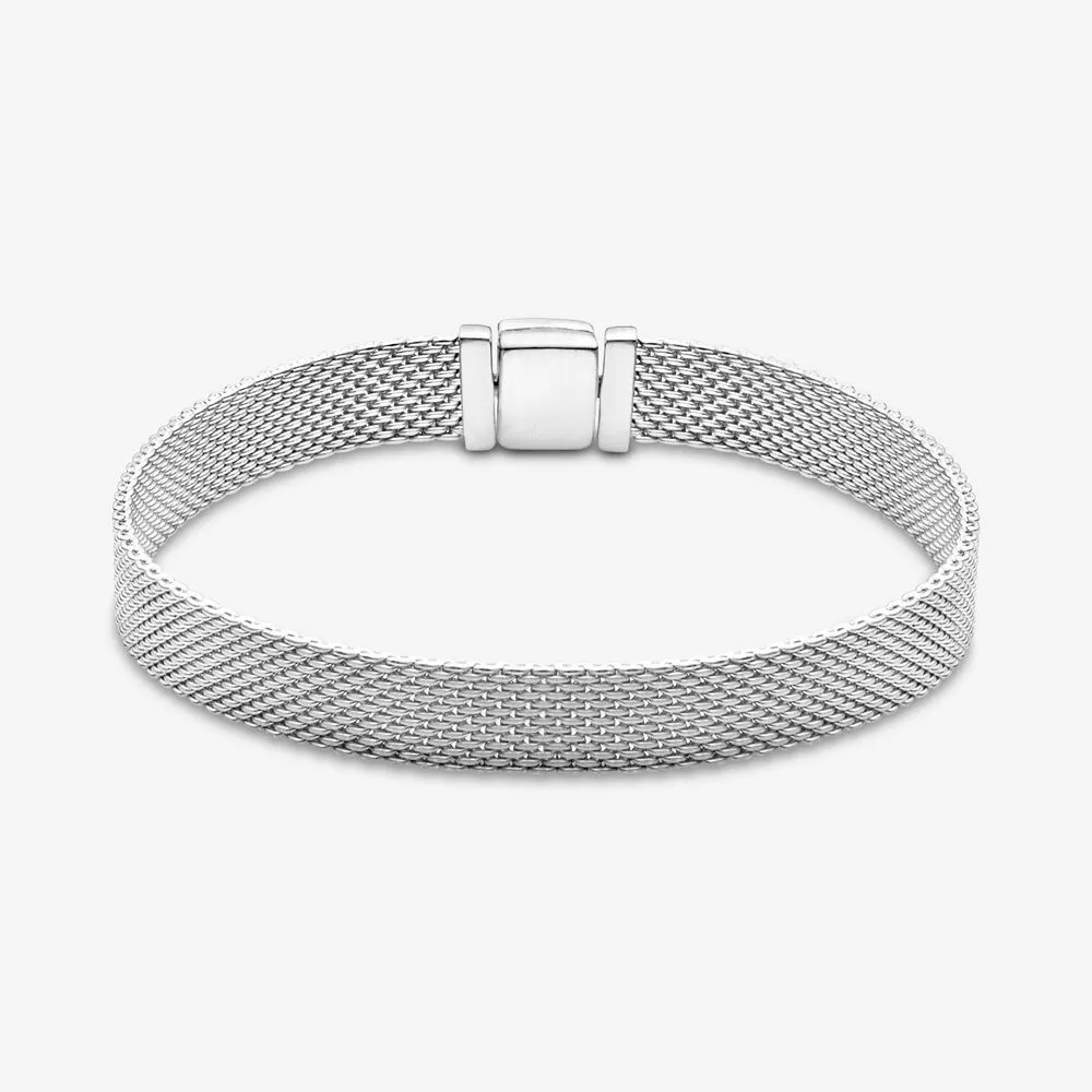 Véritable 100% 925 Sterling Silver Reflexions Mesh Bracelet Fit Authentique Charme Européen Pour Les Femmes De Mariage De Mode Fiançailles2692