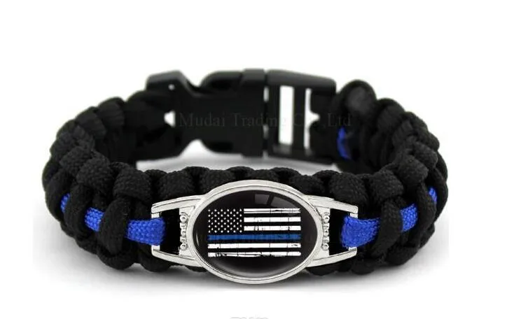 Vind vergelijkbare zwarte blauwe dunne blauwe lijn Amerikaanse vlag terug de blauwe politie paracord survival outdoor camping armband voor vrouwen mannen meisjefr