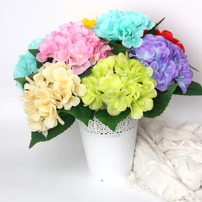 Gesimuleerde Hydrangea stukken van Hydrangea hortensia Single Branch Silk Flower Wedding Bruid Holding Flower Flower Arranging Hydrangeaa EEA397