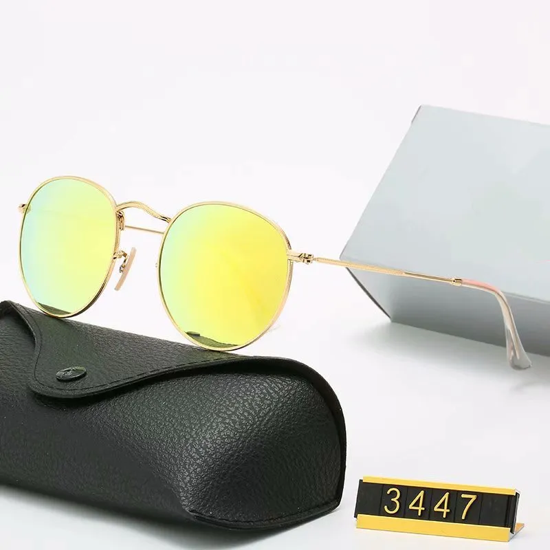 Classic Design Brand Round Sunglasses UV400 Eyewear Metal Gold Frame Bans Glasses Men Women Mirror glass Lens Sunglasses with box