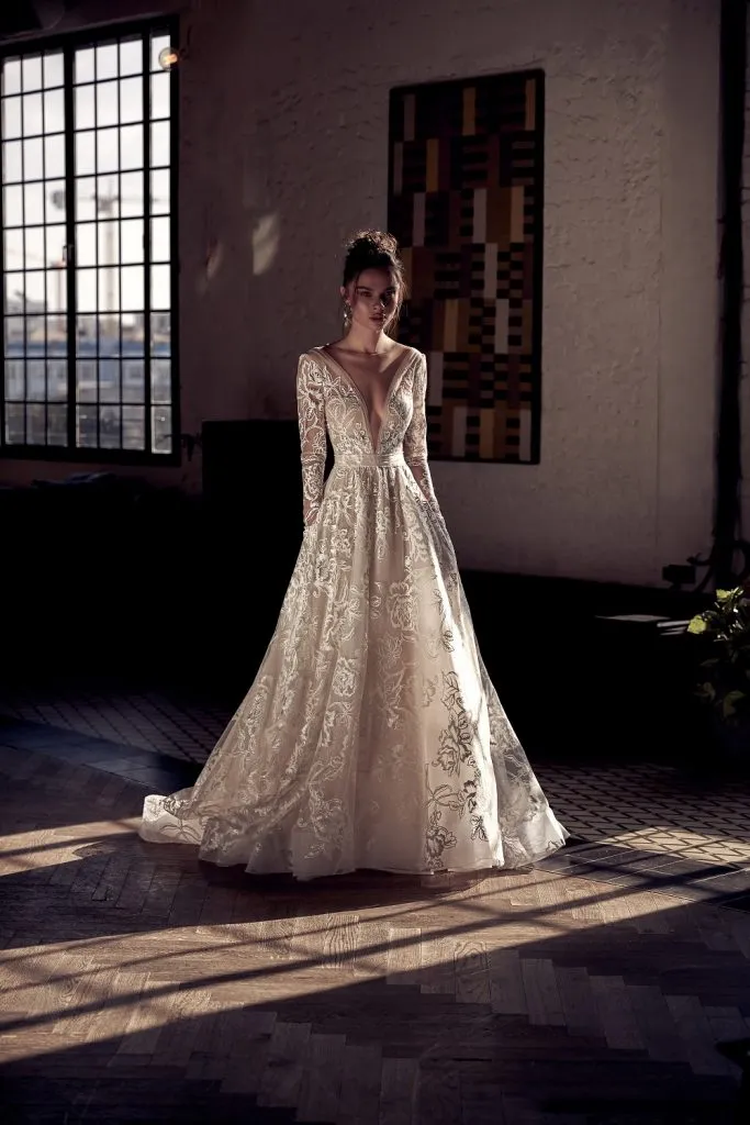 Julie Vino A Line Wedding Dress Long Sleeve Deep V Neck Bridal Gown From  Missdressprom, $159.33 | DHgate.Com