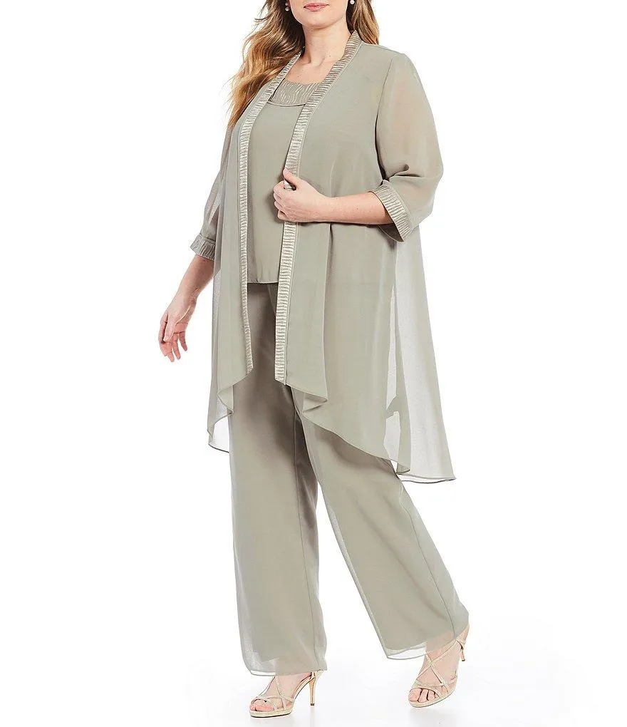 Elegant Chiffon Mother Of The Bride Pant Suits With Jackets Plus