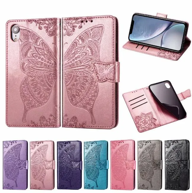 Butterfly Embossing Leather Flip Wallet Case Soft Phone Cover Case for Samsung S10 S10e S10 Plus Note 9 10