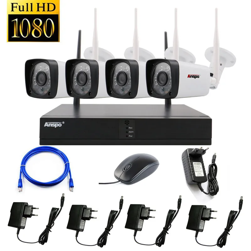 Anspo 1080P واي فاي CCTV نظام لاسلكي نظام كاميرا للماء الرئيسية مراقبة الأمن التوصيل والتشغيل P2P NVR