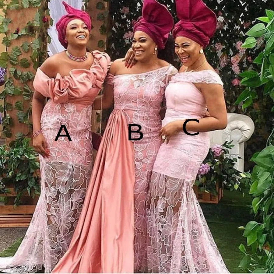 Aso Ebi dentelle florale robes de demoiselle d'honneur africaines 2020 arabe hors épaule demoiselle d'honneur robes nigérian sirène mariage invité robe de bal AL3731