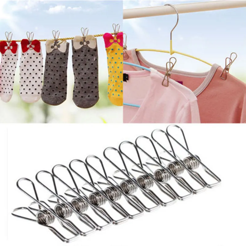 Roestvrijstalen kleding Clips 5.5 * 2.5 CM Sokken Foto's Hang Rack Onderdelen Draagbare kleding Clips Roestvrijstalen pinnen