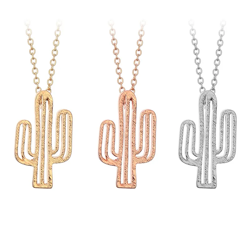 Simple Cactus Pendant Necklaces Designer Plant Necklaces High-grade Rhinestone Alloy Necklaces Fashion Jewelry for Men Women 3 Colors