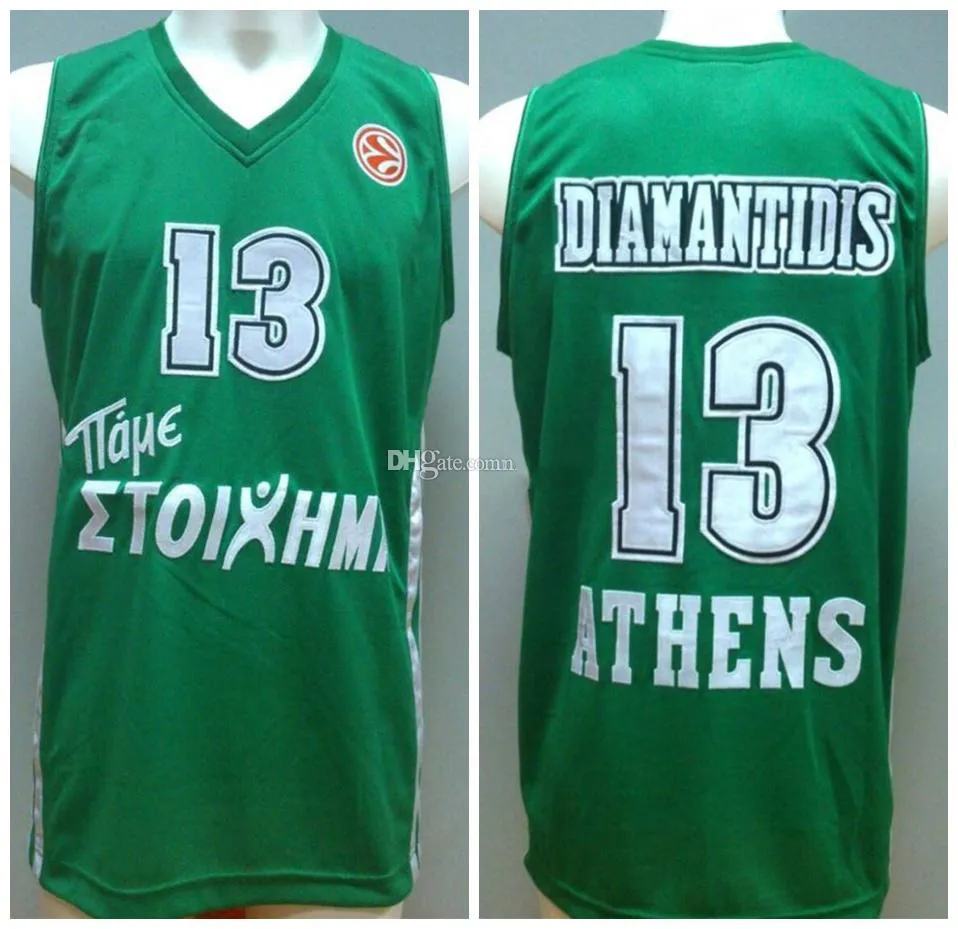 DIMITRIS DIAMANTIDIS #13 레트로 저지 Baloncesto 유럽소 레트로 농구 유니폼 남성 Mens Ed 사용자 정의 이름