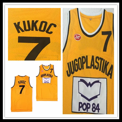 Pas cher Hommes 7 Toni Kukoc Jersey Jugoplastika Split Le film Basketball Maillots Cousu Équipe Jaune Mix Taille De Commande S-XXL