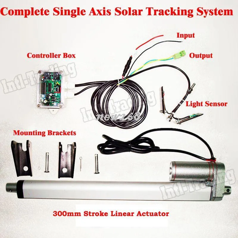 Freeshipping 1kw كاملة واحدة محور نظام تتبع الشمسية كيت -300 ملليمتر الخطي المحرك تحكم كهربائي ل الكهروضوئية ضوء الشمس الشمسية المقتفي