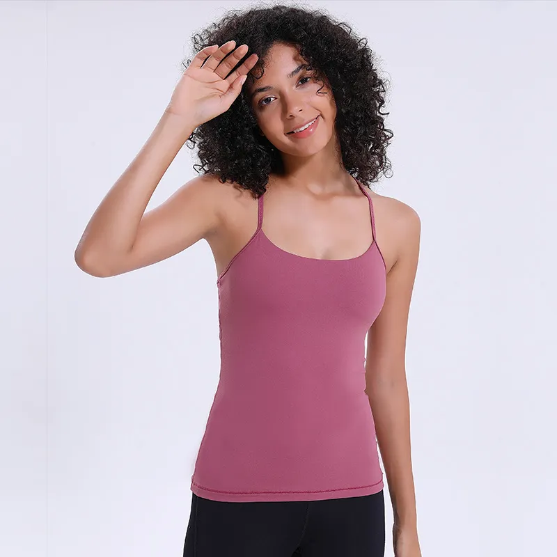 Icyzone Workout Tank Tops Built In Bra Women's Strappy Athletic Yoga Tops,  Running Exercise Gym Shirts