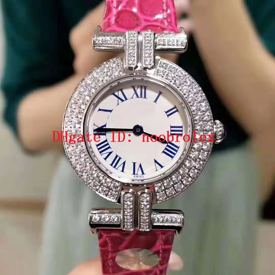 Nowe Leger Ladies Watch Swiss Ruch Kwarcowy 18K Platinum Nigdy nie zanika Case Diament Bezel Sapphire Roman Cyftal Scale Women Diamond Watch