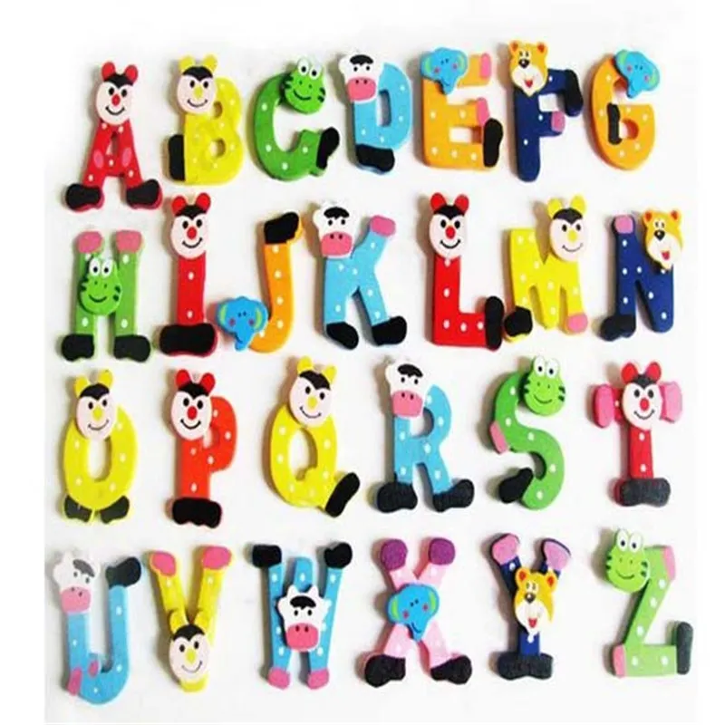 手紙冷蔵庫の磁石子供の子供木製の木製26文字漫画アルファベット教育学習玩具工芸品の家の装飾ギフト