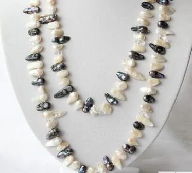 Collier livraison gratuite + + long 50 "collier en cristal de perles de culture d'eau douce biwa blanc noir