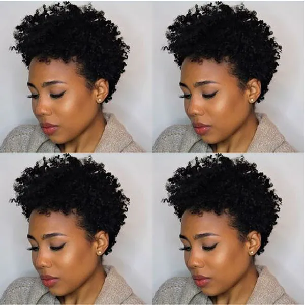 Hot Lndian Hair African Amed Afro Short Cut Kinky Curly Full Wig Simulation Human Hair Kinky Curly Wig