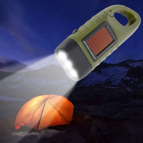 Mini Emergency Hand Crank Dynamo Solar Powered Flashlight Torch Uppladdningsbar LED Ljuslampa Kraftfull fackla för Camping Outdoor Gratis DHL