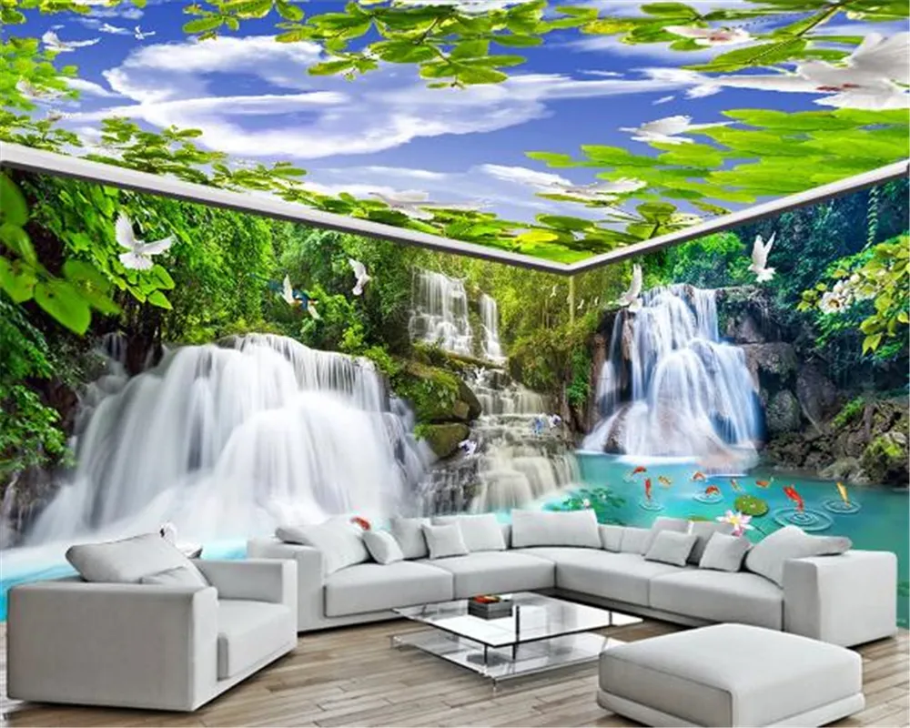 Personalizado alguma tamanho 3d Wallpaper Cachoeira da floresta guindaste Dove casa inteira Fundo da parede Pintura Big Promoção Para Wallpaper