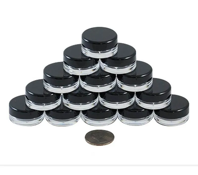 3G / 3ML alta qualidade claros Rodada Cosmetic Jars Pot com preto Screw Cap tampas e pequena garrafa 3g minúsculo