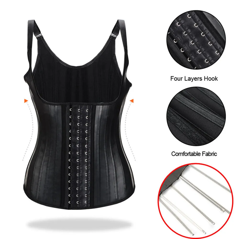 Kvinnor Postpartum 25 Stålbindningar Latex Vest Shapewear Spandex Body Shaper Slimming Recover Waist Belt Corset Underkläder Girdle Black