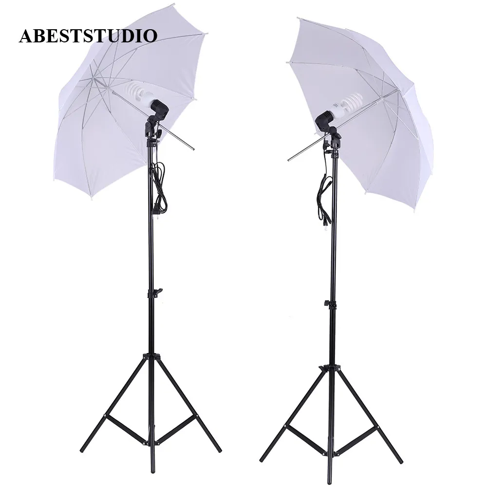 Freeshipping Abeststudio paraply Foto Studio Kit 2 st Vit paraplyer + 2st 2m Ljusställ + 2st Lamphållare +2 st Lampor (45W / 5400K