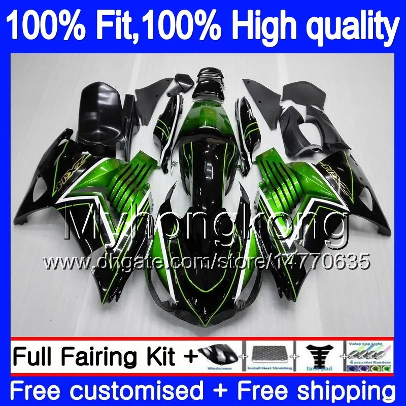 حقن لKAWASAKI ZX 14R ZZR1400 2006 2007 2008 2009 2010 2011 223MY.0 ZZR1400 ZX14R ZX14R 06 07 08 09 10 11 Fairings للالأخضر الأسود الساخن