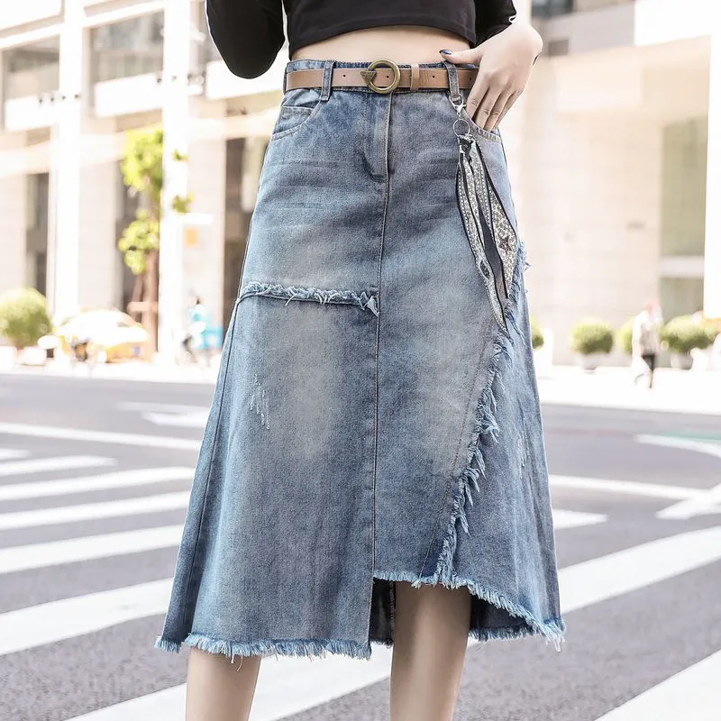 Plus Size 5XL Denim Skirt Women Skirts Womens Summer Sexy Mid High Waist With Belt Jean Skirt Female Jupe Falda Fashion 2019