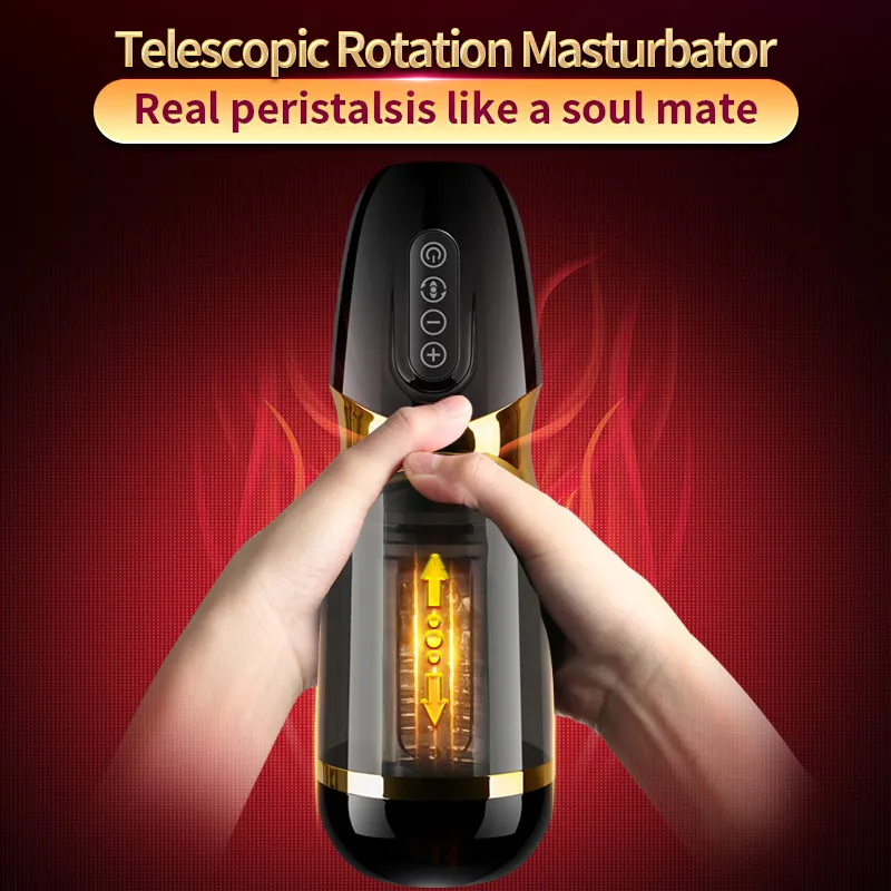 Автоматическое телескопическое вращение мужской мастурбатор 10 * 10 режимов Силиконовая вагина настоящая киска взрослая мастурбация секс-игрушки для мужчин Y200409