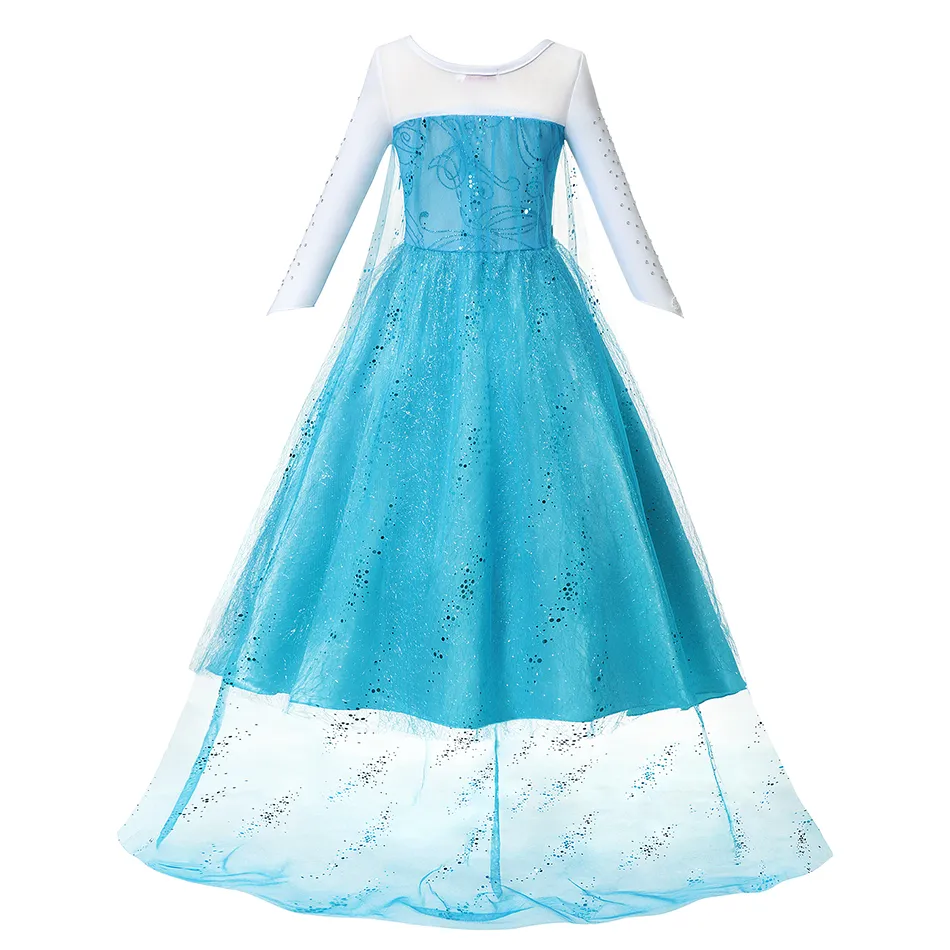 Svendita Principessa ragazza blu Dress Up Abbigliamento Ragazza con mantello lungo Pageant Ball Gown Bambini Deluxe Fluffy Bead Halloween Party AA191119