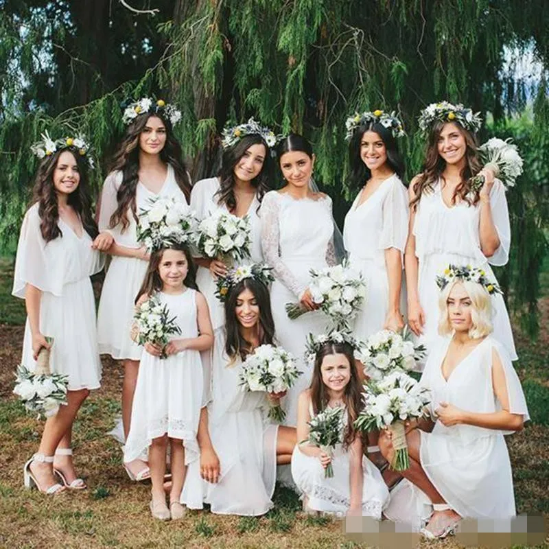 White Short Sleeve Chiffon Bridesmaid Dress Knee-Length V-Neck Built-in Bra  Zipper Back Plus Size Summer from Dhgate Bridesmaid Dress - price 144.54