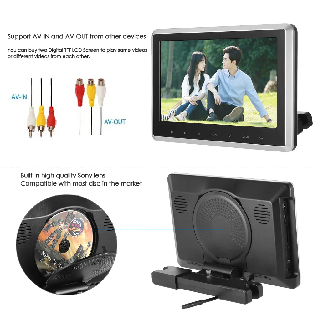 Car TV Headrest Monitor: 10.1 Inch Digital LCD Car DVD Player With ...
