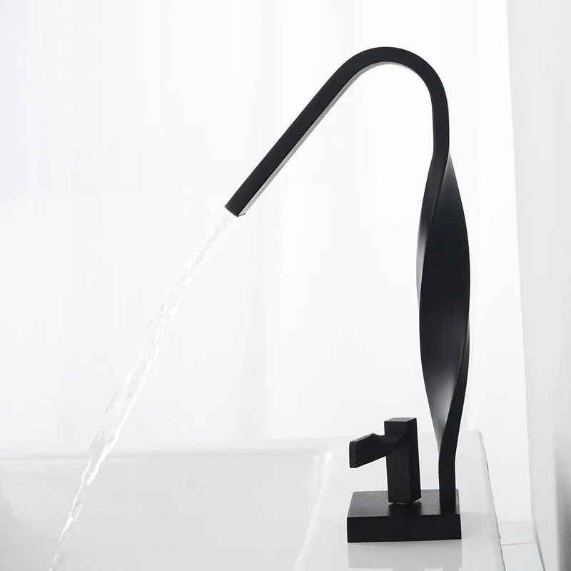 Black Twisted Tube Roddex Waterfall Faucet With Single Hole, Chrome