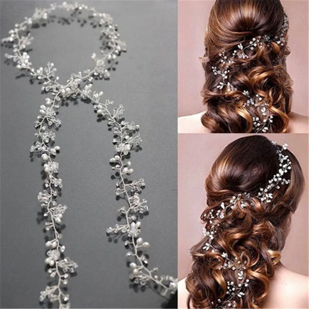 2019 Bridal Wedding Crystal Bride Hair Accessories Pearl Flower Headband Handmade Hairband Beads Decoration Hair Comb For Women