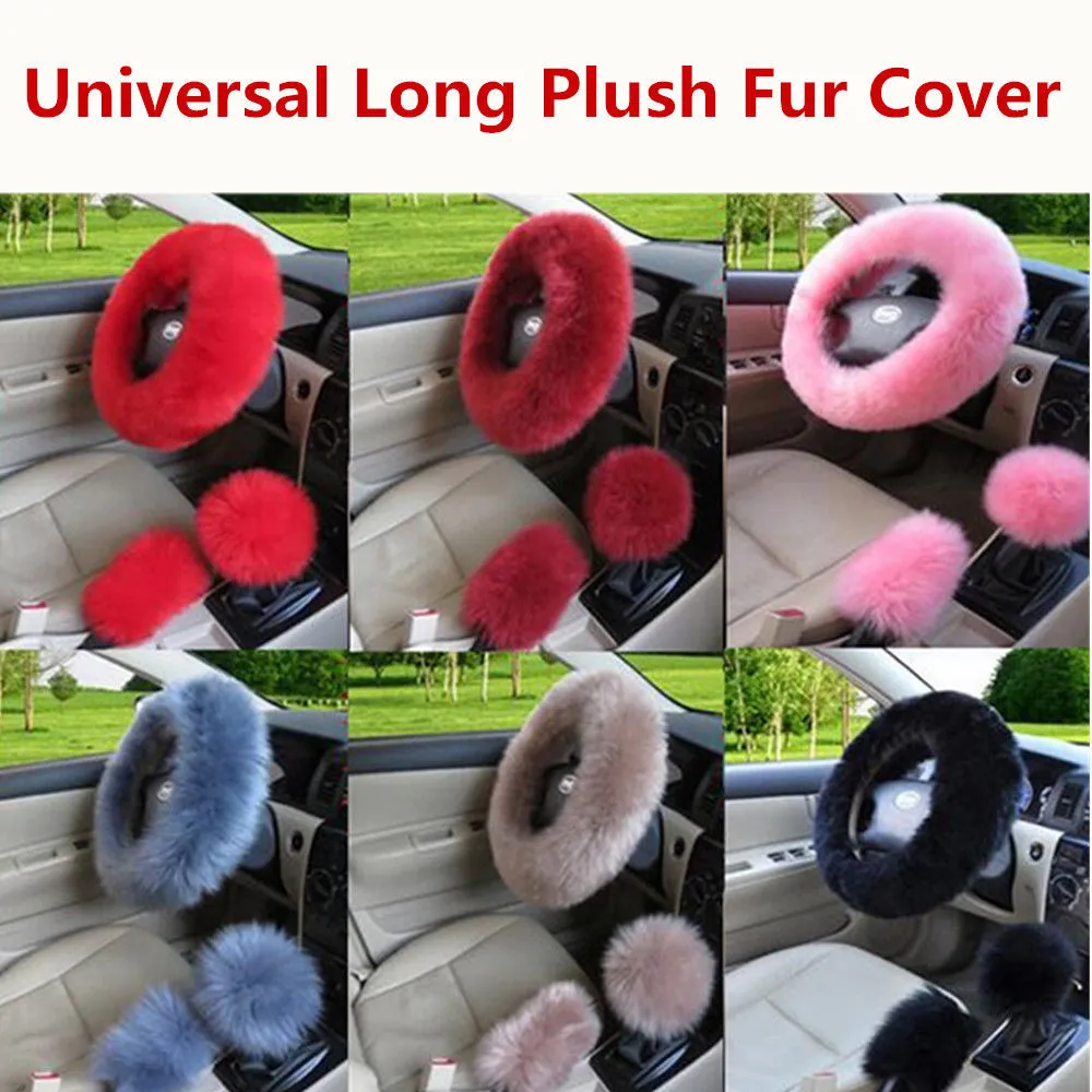 2022 Universal 3pcs/set Fur Wool Furry Fluffy Thick Car Steering Wheel Cover Winter Faux fur Warm with 40 days around Express boat Sea Shipping