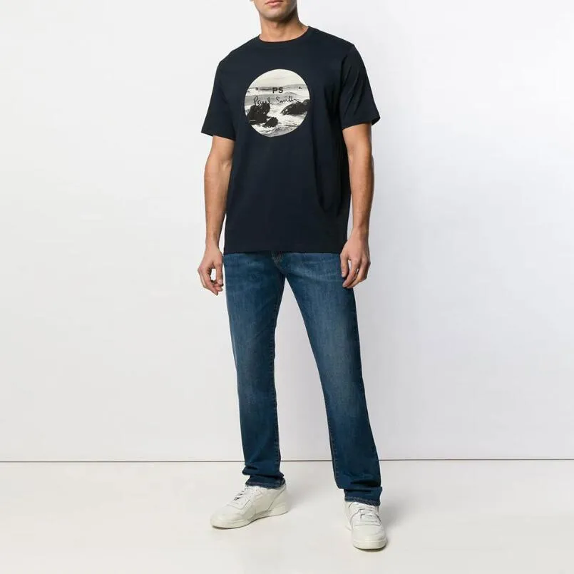 T-shirt con stampa stile inchiostro per uomo T-shirt casual da fitness di design a maniche corte in cotone a maniche corte