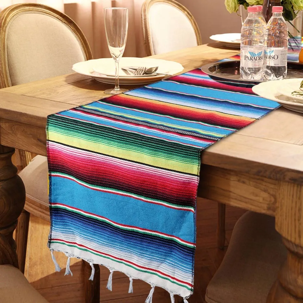 OurWarm Fiesta Themed Birthday Party Decorations Serape Table Runner Felt Banner Paper Fan for Mexican Wedding Party Supplies243a
