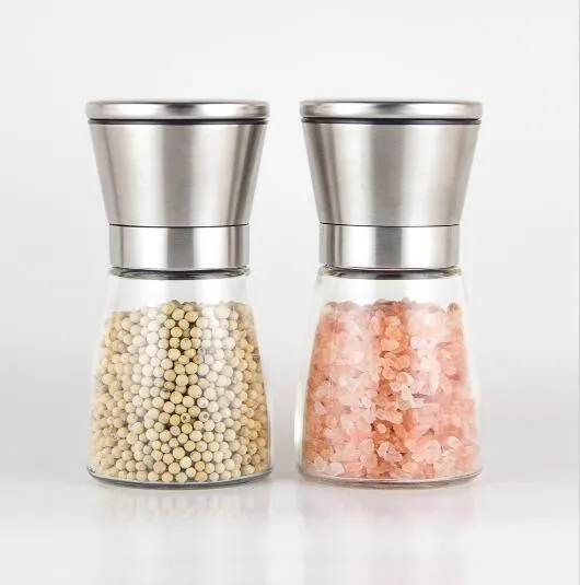 Roestvrijstalen handmatige zoutpeper molen grinder kruiden fles grinder glazen keuken accessaries tool premium zoutmolen