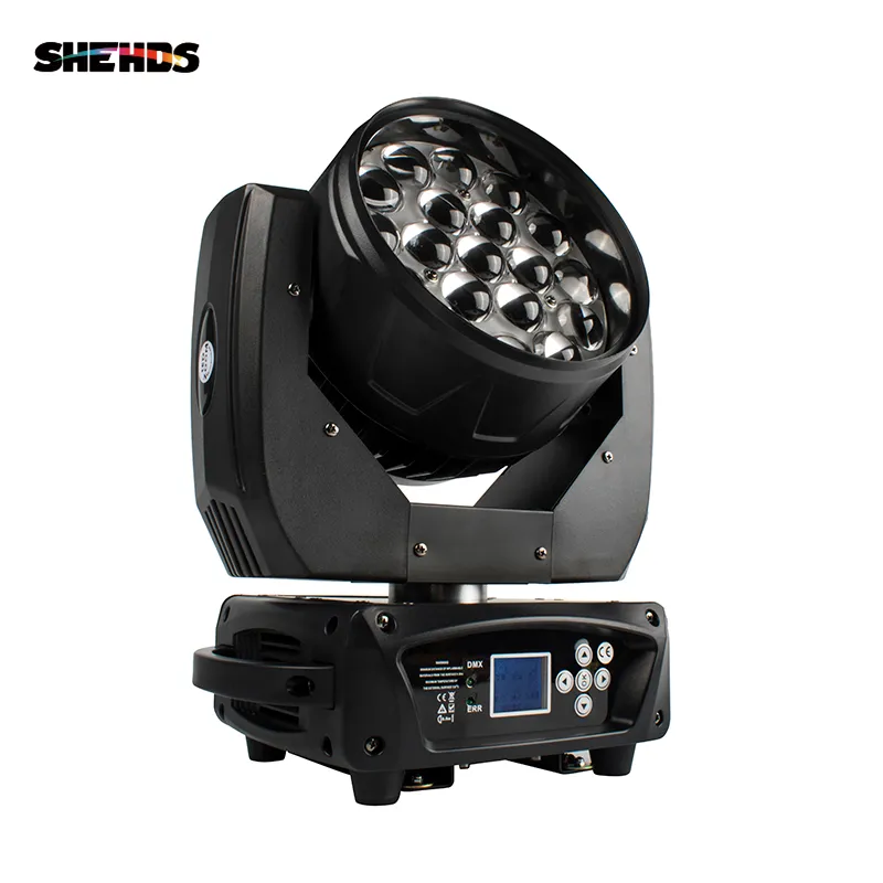 SHEHDS NEW LED Zoom Moving Head Light 19x15W RGBW Wash DMX512 Stage Lighting Attrezzatura professionale per DJ Disco party Bar Effect Lights