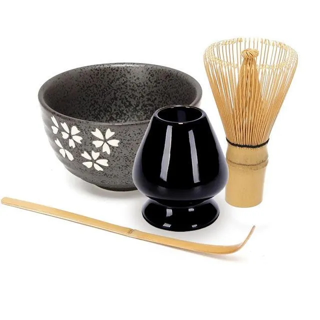Tazón de cerámica para ceremonia del té, cuchara de té de bambú, Matcha,  batidor, juego de
